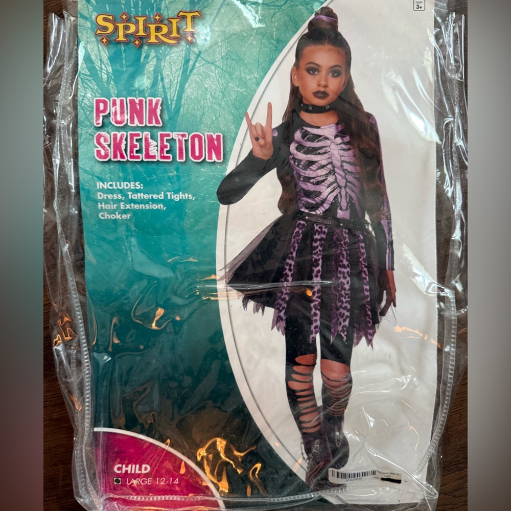 Spirit Punk Skeleton Kids Costume - Black and Pink